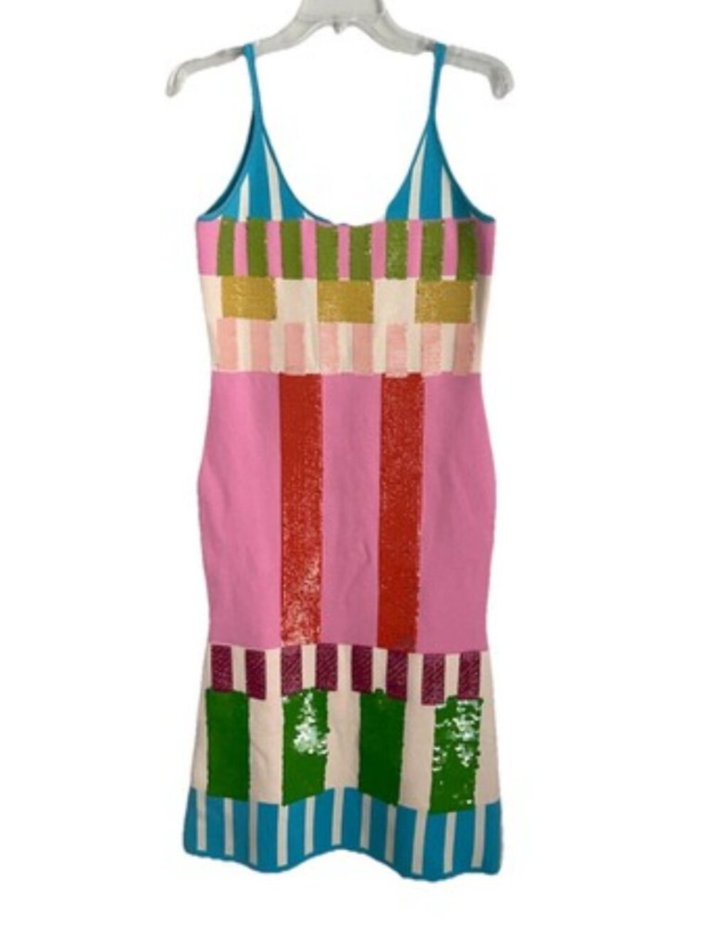 Queen of Sparkles Multicolor Sequin Sleeveless Colorbock Knit Midi Dress